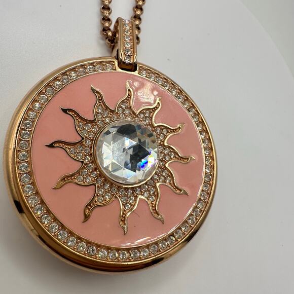 Wintex rose gold pink enamel clear rhinestones quartz pocket watch necklace - Picture 4 of 10